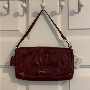 Coach crimson patent wristlet small handbag purse